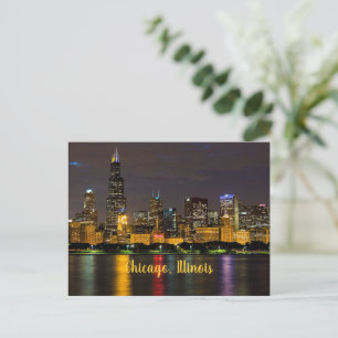 Carte Postale Chicago, Illinois Skyline la nuit