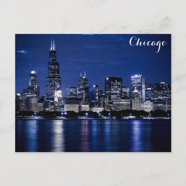 Carte Postale Chicago Lake Michigan Coast Skyline en soirée (Devant)