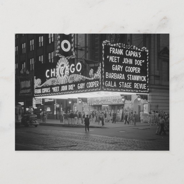Carte Postale Chicago Movie Theatre à la nuit, 1941 (Devant)