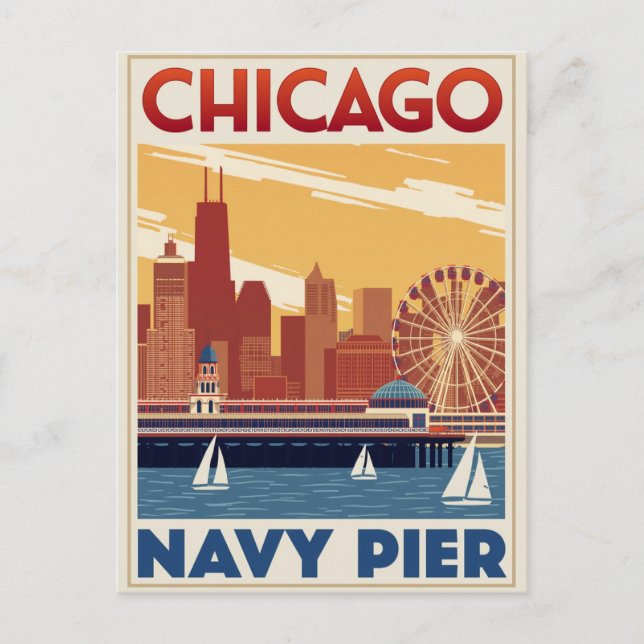 Carte Postale Chicago Navy Pier Skyline Retro (Devant)