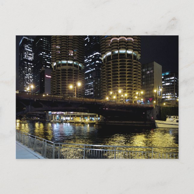Carte Postale Chicago par nuit - À la rivière (Devant)