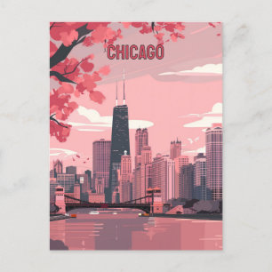 Carte Postale Chicago Skyline avec fleurs de printemps
