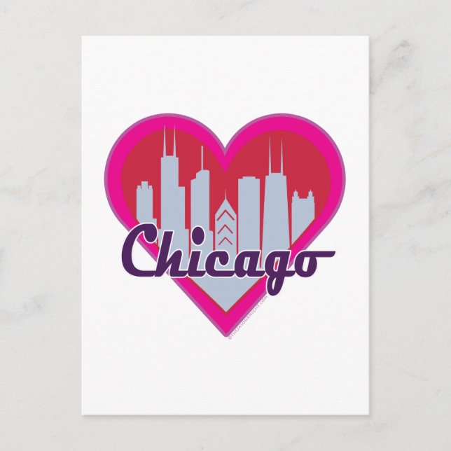 Carte Postale Chicago Skyline Heart (Devant)