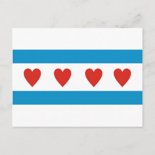 Carte Postale chicago ville amour drapeau coeurs usa états-unis 
