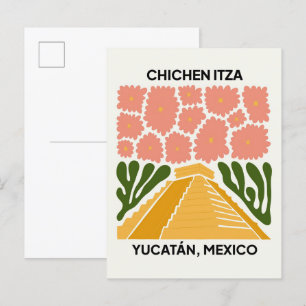 Carte Postale Chichen Itza Yucatan Mexique voyage art floral