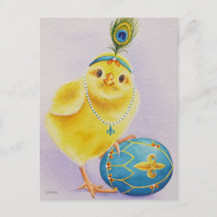 Carte Postale Chick No 1 et Aquarelle d'Oeuf de Pâques