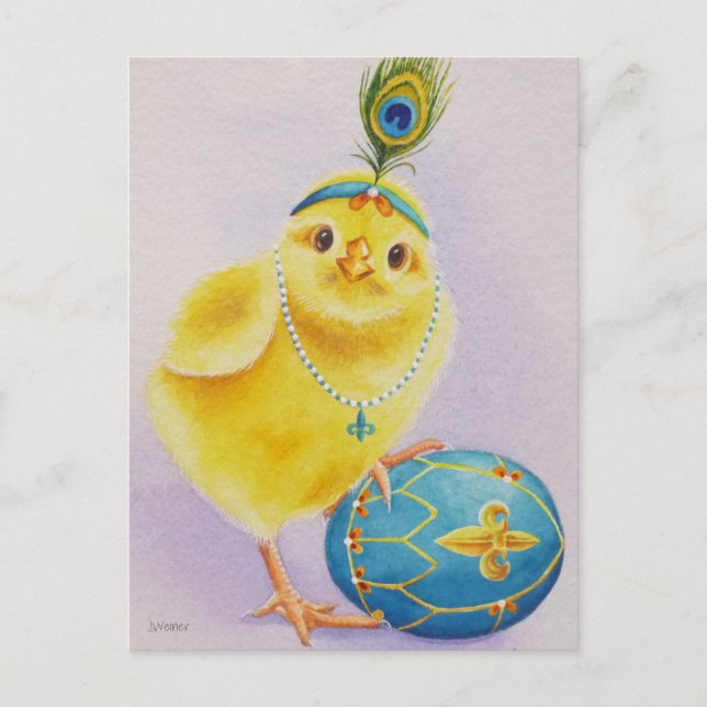 Carte Postale Chick No 1 et Aquarelle d'Oeuf de Pâques (Devant)
