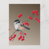 CHICKADEE & BERRIES ROUGES par SHARON SHARPE
