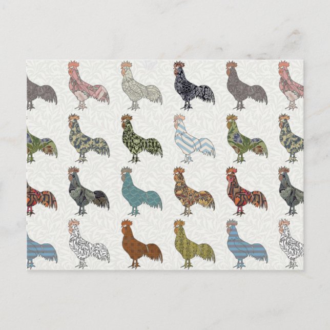 Carte Postale Chicken Rooster Coloré ferme Motif (Devant)