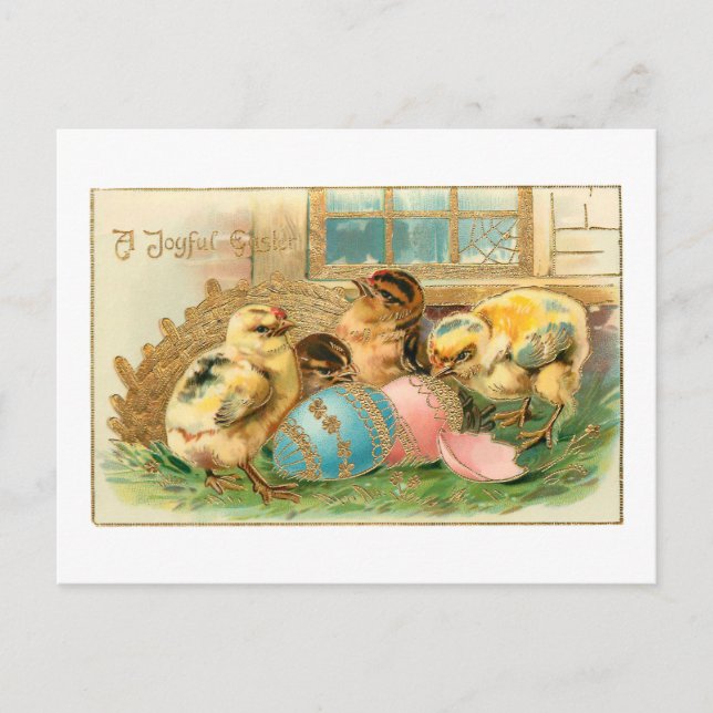 Carte Postale Chicots de Pâques à lunettes avec Faux Gold Highli (Devant)