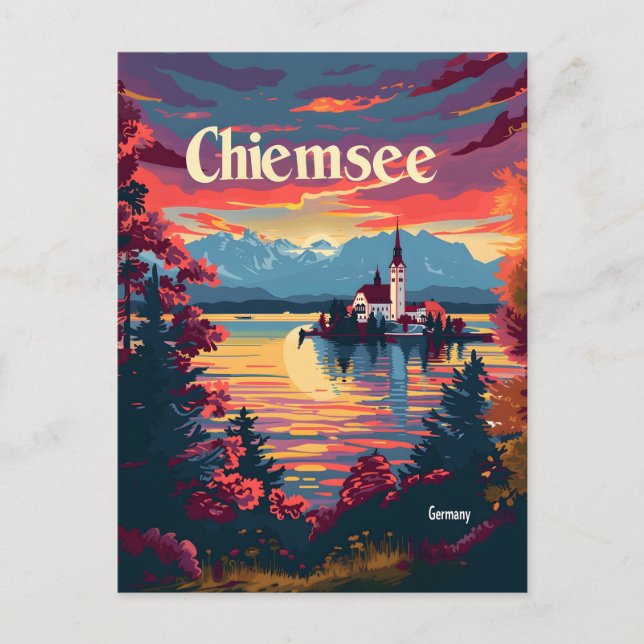 Carte Postale Chiemsee Allemagne Art vintage (Devant)