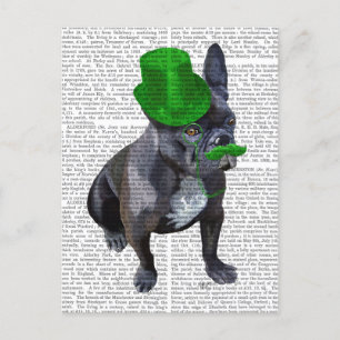 Carte Postale Chien à tête verte avec chapeau et moustache