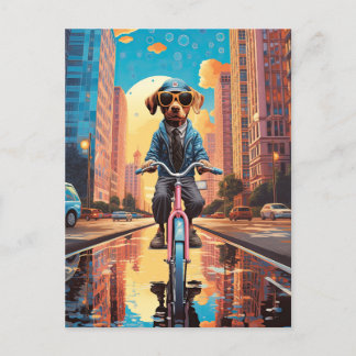 Carte Postale Chien à vélo en ville