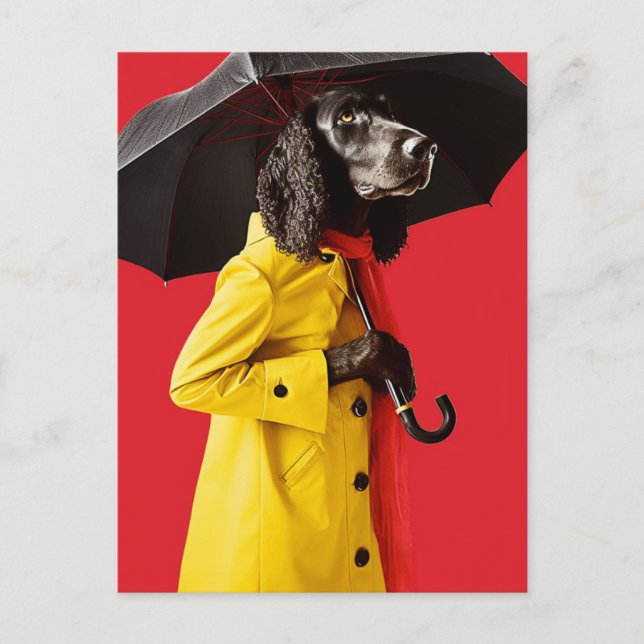 Carte Postale Chien adorable dans un imperméable jaune arrière - (Devant)