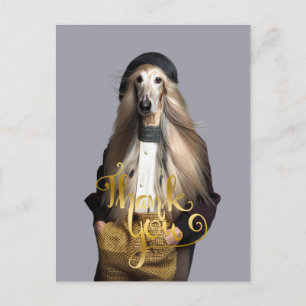 Carte Postale Chien afghan cheveux blonds Merci pantalon