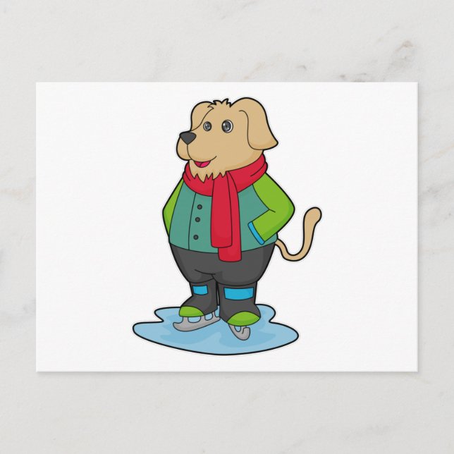 Carte Postale Chien au patinage artistique avec des patins à gla (Devant)