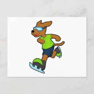 Carte Postale Chien au patinage sur glace avec lunettes de prote