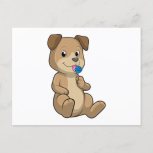 Carte Postale Chien avec sucettes bonbons