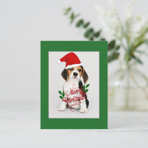 Carte Postale Chien Beagle en Chapeau de Père Noël - Joyeux Noël