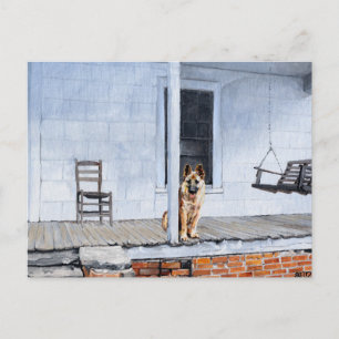 Carte Postale Chien berger allemand sur le porche