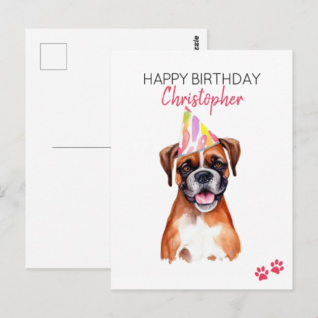 Carte Postale Chien Boxer Joyeux Anniversaire Personnalisé  (Devant / Derrière)