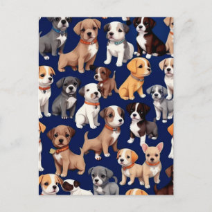 Carte Postale Chien Chien Chien bleu de la marine Design Motif