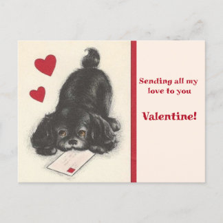 Carte Postale Chien chiot espagnol vintage Valentine des années 