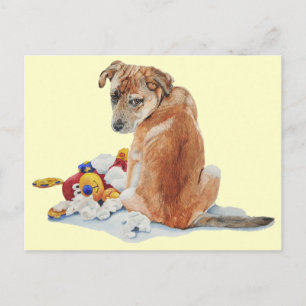 Carte Postale Chien chiot mignon de race mixte avec l'art réalis