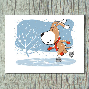 Carte Postale Chien Chiot Patinage Artistique Dessin Animé Drôle
