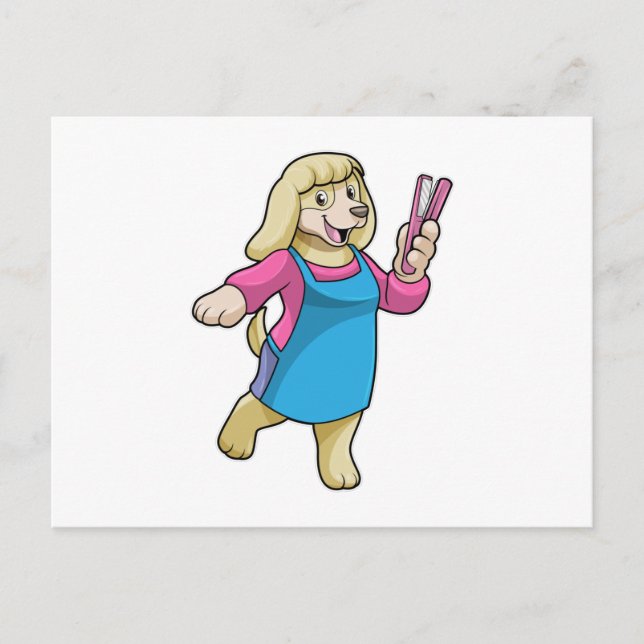 Carte Postale Chien coiffeur avec peigne (Devant)
