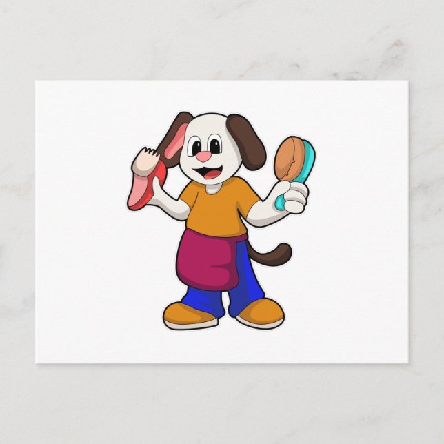 Carte Postale Chien coiffeur avec rasoir (Devant)
