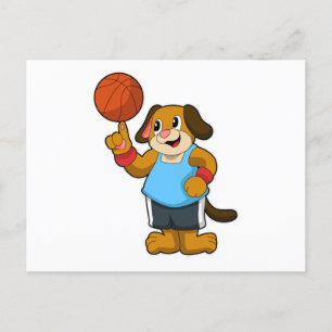 Carte Postale Chien comme joueur de basket-ball avec basket-ball