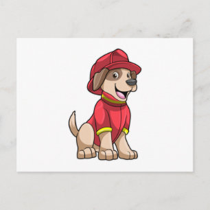 Carte Postale Chien comme pompier avec casque d'incendie