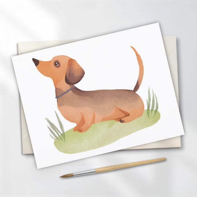 Carte Postale Chien Dachshund | Aquarelle de chien mignonne (Créateur téléchargé)