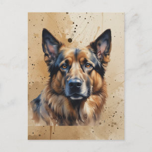 Carte Postale Chien de berger allemand aquarelle animal familier
