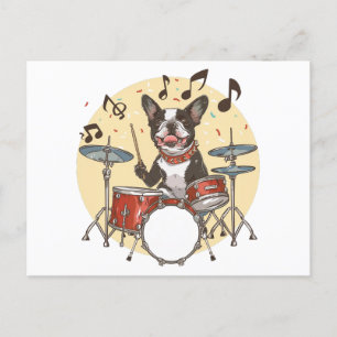 Carte Postale Chien de Boston Jouant à des tambours