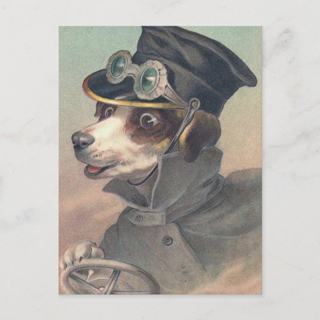 Carte postale "Chien de conduite Vintage" (Devant)