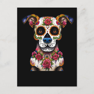 Carte Postale Chien de crâne à sucre avec un collier de Rose