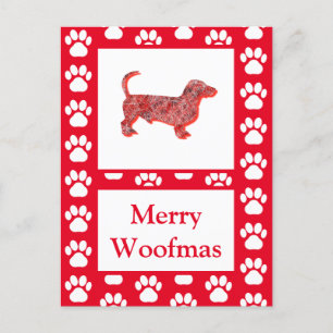 Carte Postale Chien de Dachshund Silhouette Rouge Joyeux Noël