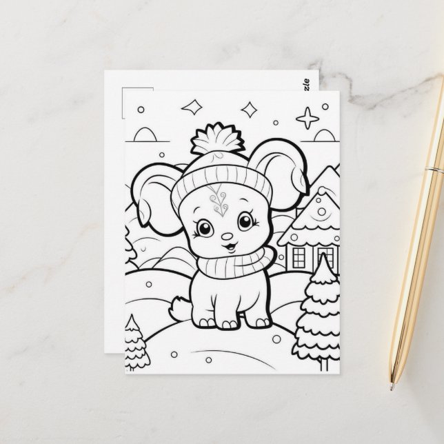 Carte Postale Chien de fête enfants coloriage  (Devant/Arrière en situation)