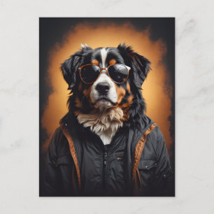 Carte Postale Chien De Montagne Bernais Portant Veste Et Lunette
