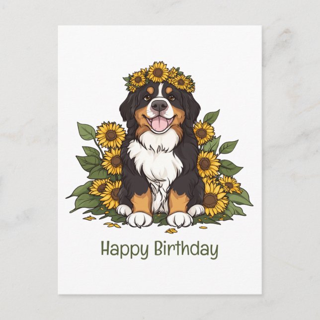 Carte Postale Chien de montagne bernois d'anniversaire Couronne  (Devant)