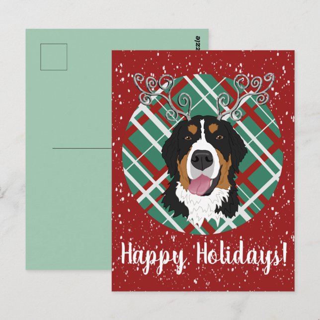 Carte Postale Chien de montagne bernois de Noël (Devant / Derrière)