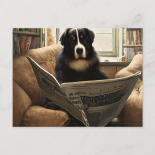 Carte Postale Chien de Montagne bernois lisant le journal