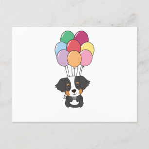 Carte Postale Chien de montagne bernois vole avec des ballons co