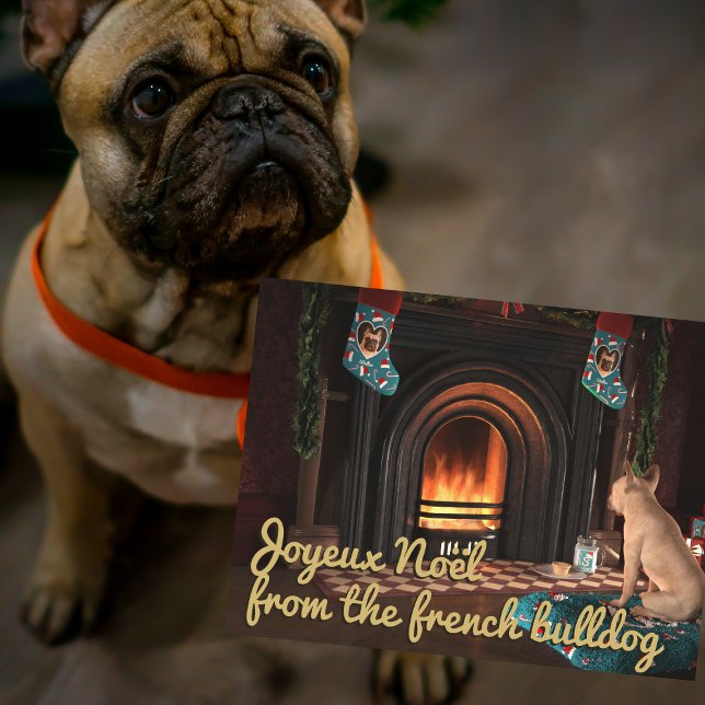 Carte postale Chien de Noël (Pawfect holiday postcard to send from your frenchie. Happy Howlidays!)