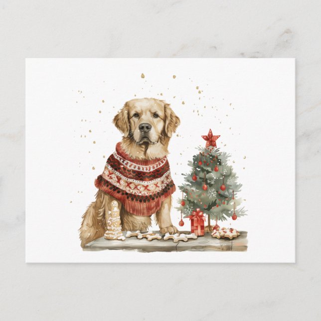 Carte Postale Chien de Noël Golden Retriever (Devant)