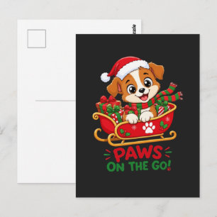 Carte Postale Chien de Noël mignon dans un traîneau