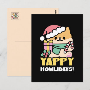 Carte Postale Chien de Noël mignon - Yappy Howlidays