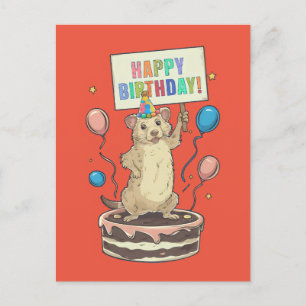 Carte Postale chien de prairie debout sur le gâteau joyeux & sig